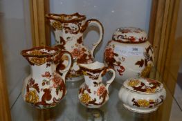 Masons Pottery Brown Velvet Jugs, Ginger Jar and Trinket Dish