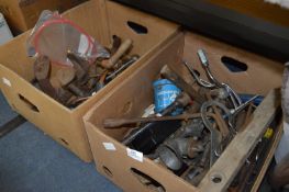 Two Boxes of Hand Tools; Hammers, Drills, Saws, etc.
