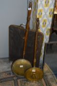 Brass Fire Guard and Two Brass Bed Pans