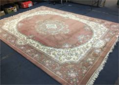 Large Pink Floral Patterned Chinese Rug 4'x9'