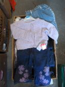 Box Containing Twenty Two Pairs of Girl's Jeans and Five Lilac Jumpers
