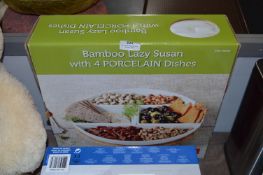 *Bamboo Lazy Susan with Four Porcelain Dishes
