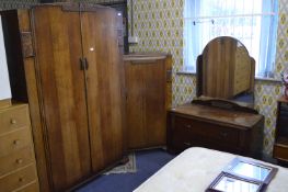 1940s Oak Bedroom Suite; Lady's and Gents Wardrobes and Dressing Table