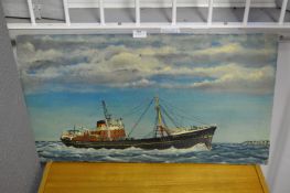 Oil on Board Hull Trawler 