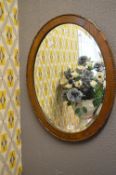 Oak Oval Framed Bevelled Edge Wall Mirror