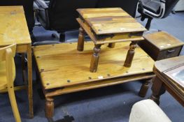 Malaysian Teak Coffee Table and Side Table with Metal Studs