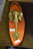 Brass Elephant Door Knocker on Wooden Plaque