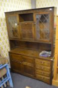 Oak Welsh Dresser with Leaded Glass Doors