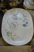Poole Pottery Meat Plate and Two Babycham Glasses