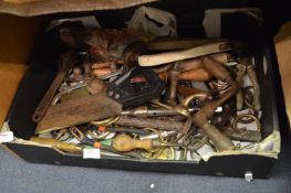 Box of Handtools, Saws, Brace, Hammers and Chisels etc.