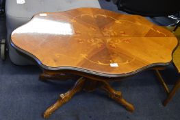 Italian Walnut Inlaid Side Table on Pedestal Base
