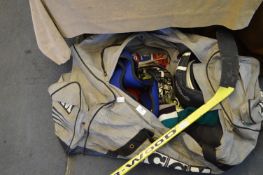 Ice Hockey Outfit Including Stick, Padding, Chin Guard, etc.