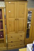 Pine Double Wardrobe with Three Drawers