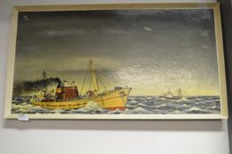 Oil on Board Hull Trawler 