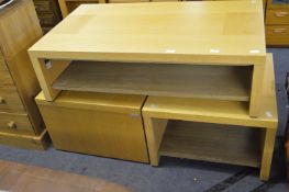 Light Oak Coffee Table with Two Matching Side Tables