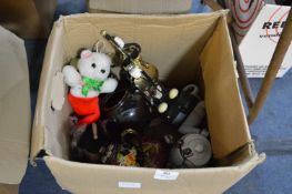 Box Containing Musical Ornaments, Decorative Teapots, etc.