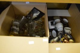 Two Boxes of Drinking Glassware, Pottery, Vases, Mugs, Ornaments, etc.