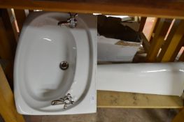 White Wash Hand Basin with Pedestal, Taps and Waste