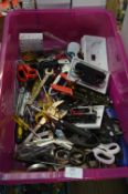 *Box Containing Assorted Tools, Scissors, Sockets, etc.