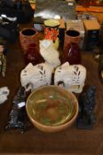 Pottery Ornaments; Elephants, Owl, Vases, Fruit Bo
