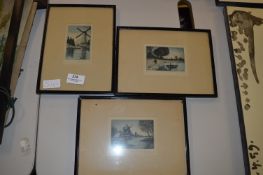 Set of Three Coloured Engravings 