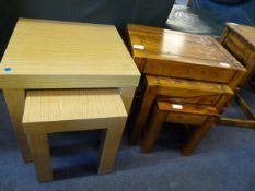 Indian Teak Nest of Tables and Laminated Oak Nest
