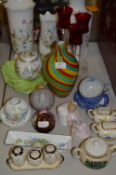 Table Lot of Aynsley Pottery Vases, Glassware, Pap