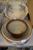 Cream & Brown Mixing Bowl, Wash Bowl and Meat Plat