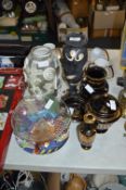 Gilt Decorated Pottery Vases, Ashtrays, Cake Stand, Decorative Plates, etc.
