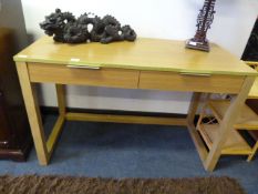 Light Oak Side Table Desk with Two Drawers