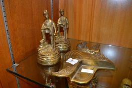 Brass Roman Helmet Wall Plaque and Two Miners