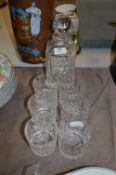 Leaded Glass Decanter and Six Whiskey Glasses