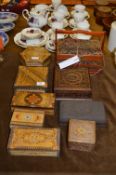 Carved Wood Trinket and Jewellery Boxes and a Sewi