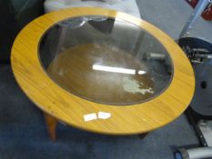 Laminated Teak Circular Glass Topped Coffee Table