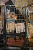 Cage Lot: Weights, Keyboard, Ornaments, Linen Box,