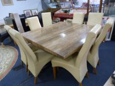 Marble Dining Table with Set of Eight Cream Leathe