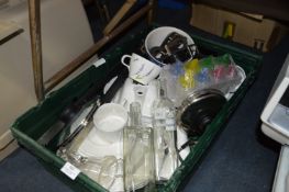 Box Containing Dinnerware, Kitchenware, Teapot, et