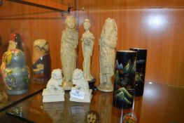 Collection of Japanese Figurines, Brush Pots, etc.