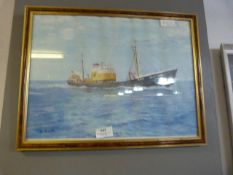 Framed Watercolour Hull Trawler 