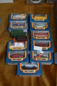 Ten Matchbox Diecast Vehicles and Two Lledo