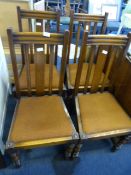 Set of Four Oak Slatback Dining Chairs