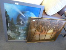 Framed Science Fiction Print and an Oil on Board