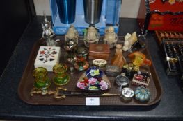 Tray Lot; Chinese God Ornaments, Trinket Trays, et