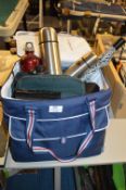 Picnic Bag Containing Thermos Flasks, Umbrella, Sh