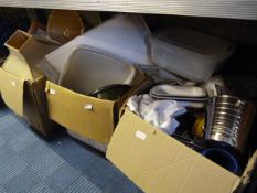 Three Boxes Containing Kitchenware, Containers, Pa