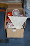 Box Containing Red & White Teaware, Glass Vases, e