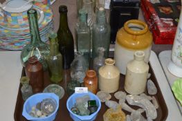 Tray Lot of Vintage Glass Bottles, Stoneware Jars,