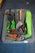 Box of Hand Tools; Plane, Saws, Blow Torch, Sharpe