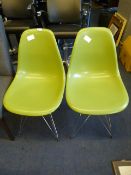 Pair of Green Plastic Dining Chairs on Chrome Base
