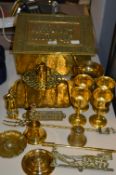 Brassware; Slippers Box, Trivet, Ornaments, Goblet